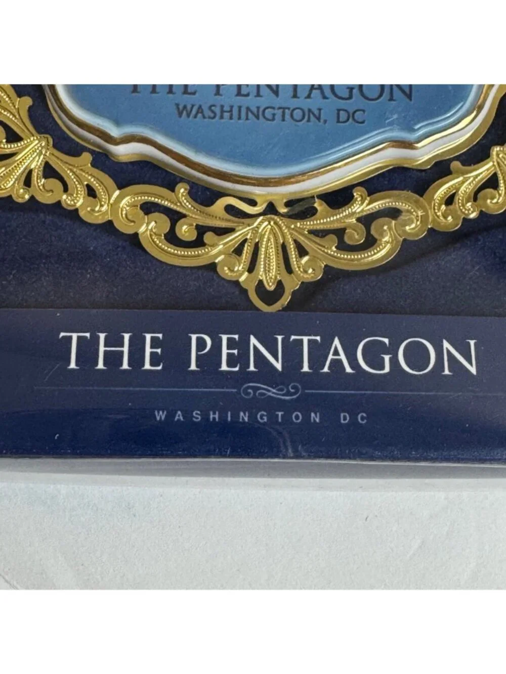 The Pentagon NIB Porcelain Brass Ornament 2013 Fort America 24 KT Gold Accents